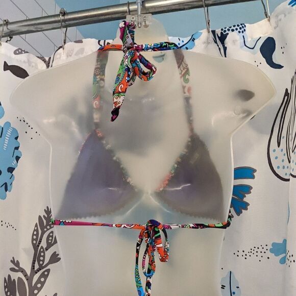 Kenneth Cole Reaction Colorful Halter String Bikini w/Black Bottoms Size M - Picture 5 of 14